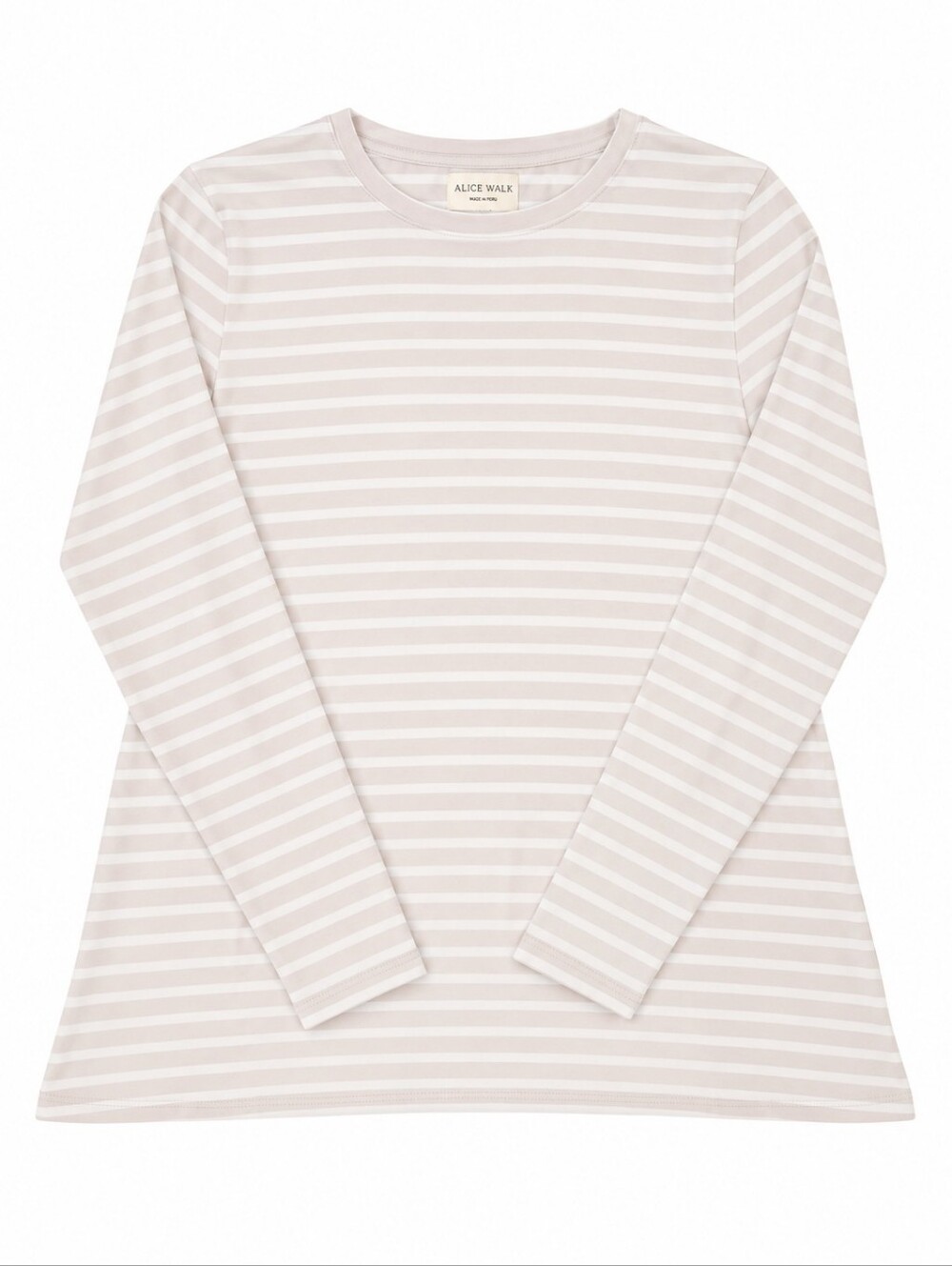 Alice Walk Pima Cotton Modal Stripe Long Sleeve Tee Beige White Coastal XS Top